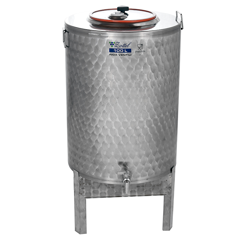 INOX pálinkás és olaj tartály 100 l - INOX csappal, leszedhető lábbal