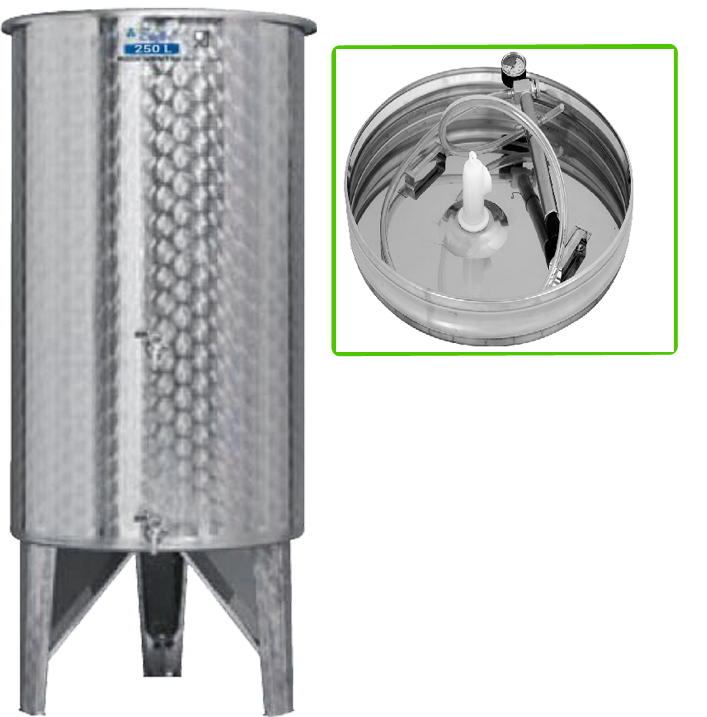 Úszófedeles INOX bortartály 250 l, 2 csapos, pumpás szettel
