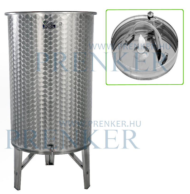 Úszófedeles INOX bortartály 300 l, 3 csapos, pumpás szettel