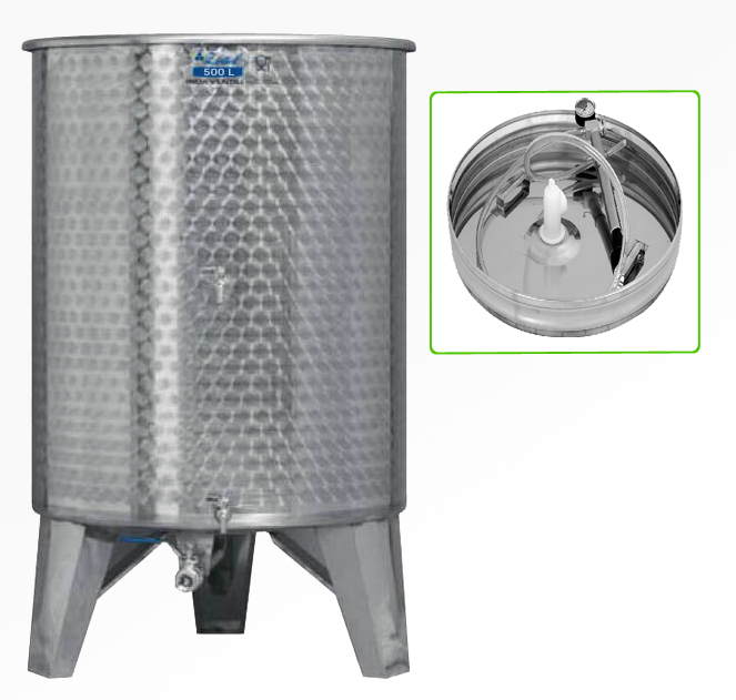 Úszófedeles INOX bortartály 500 l, 3 csapos, pumpás szettel