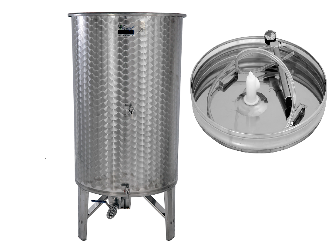 Úszófedeles INOX bortartály 800 l, 3 csapos, pumpás szettel